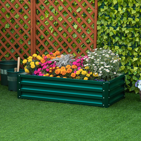 Outsunny Hochbeet Stahl, Pflanzkasten, Rostfrei Blumenkasten Gemüsebeet